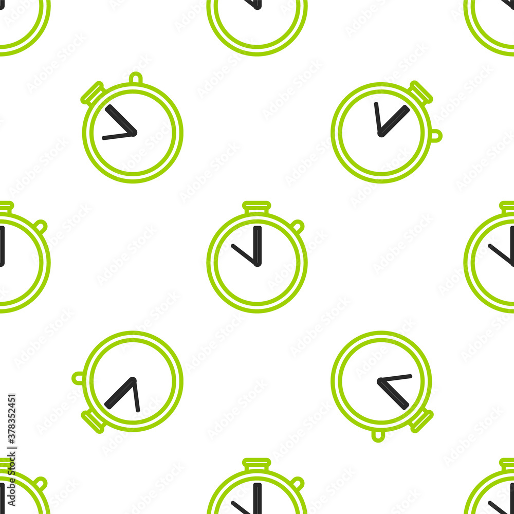 Line Stopwatch icon isolated seamless pattern on white background. Time timer sign. Chronometer sign