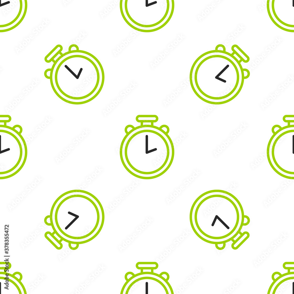 Line Stopwatch icon isolated seamless pattern on white background. Time timer sign. Chronometer sign