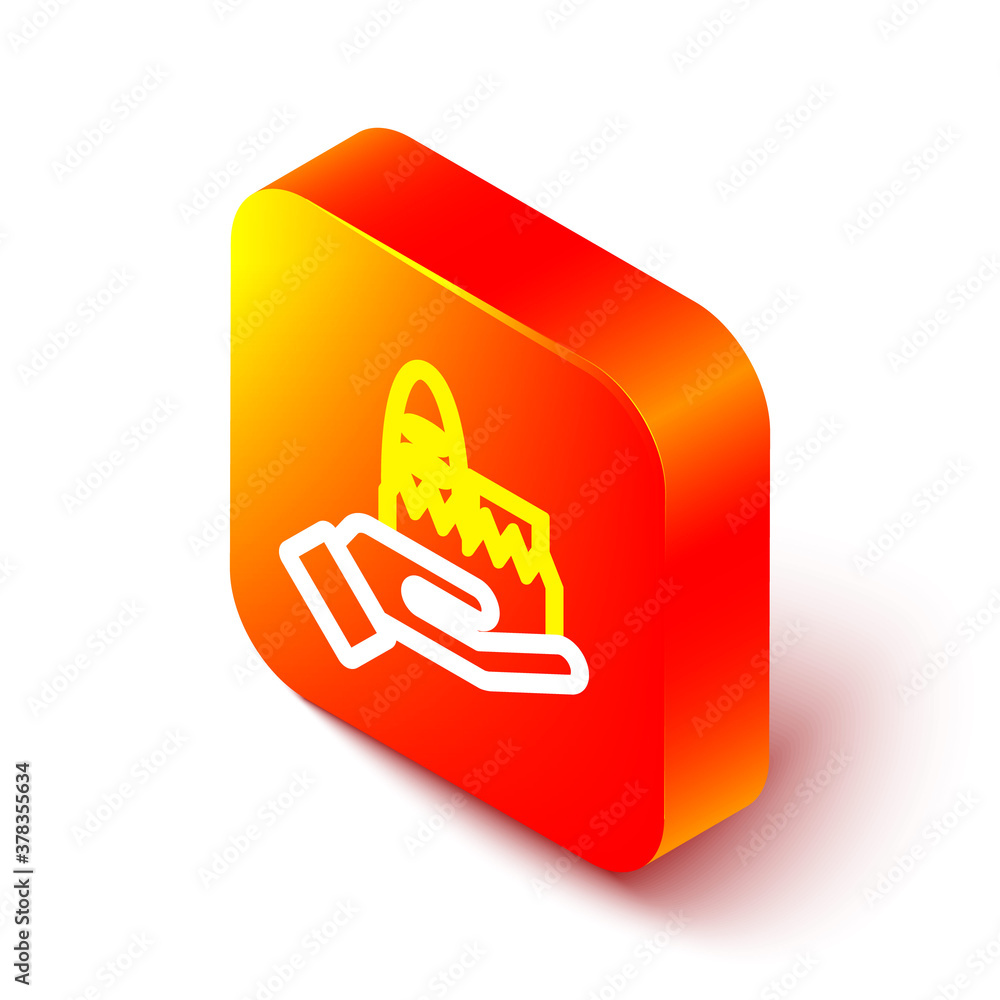 Isometric line Online ordering and fast food delivery icon isolated on white background. Orange squa