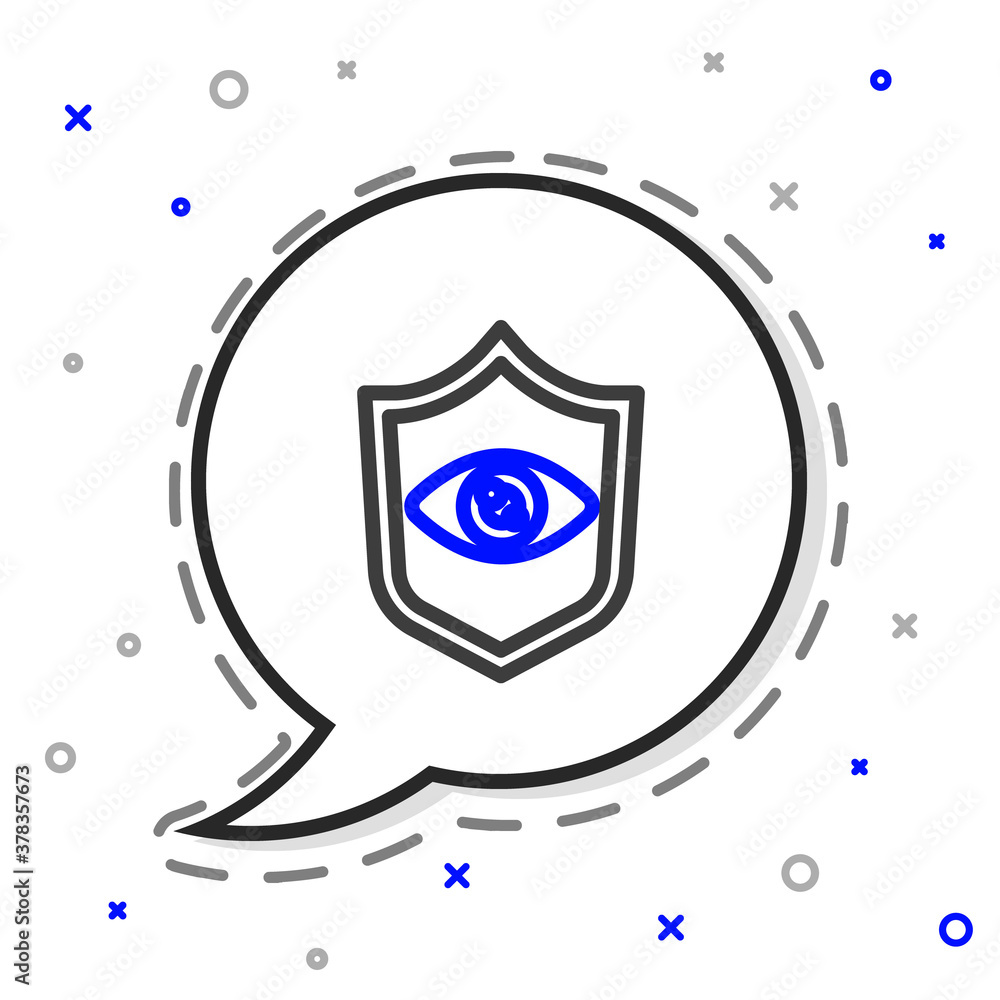 Line Shield eye scan icon isolated on white background. Scanning eye. Security check symbol. Cyber e