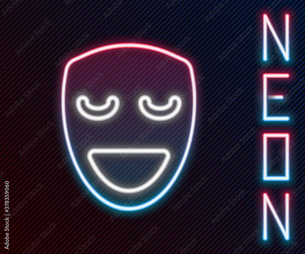 Glowing neon line Comedy theatrical mask icon isolated on black background. Colorful outline concept