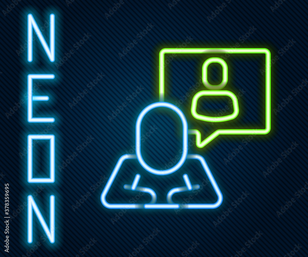 Glowing neon line Head hunting icon isolated on black background. Business target or Employment sign