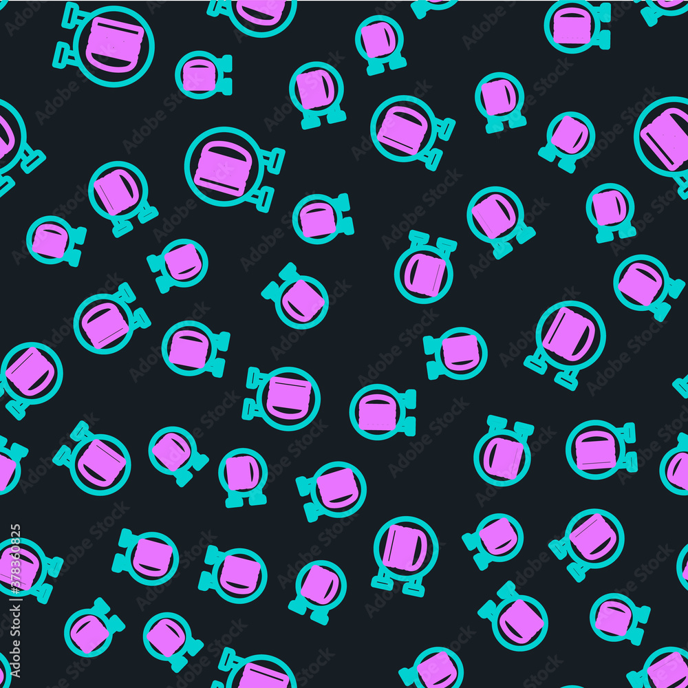 Line Online ordering and burger delivery icon isolated seamless pattern on black background. Vector.