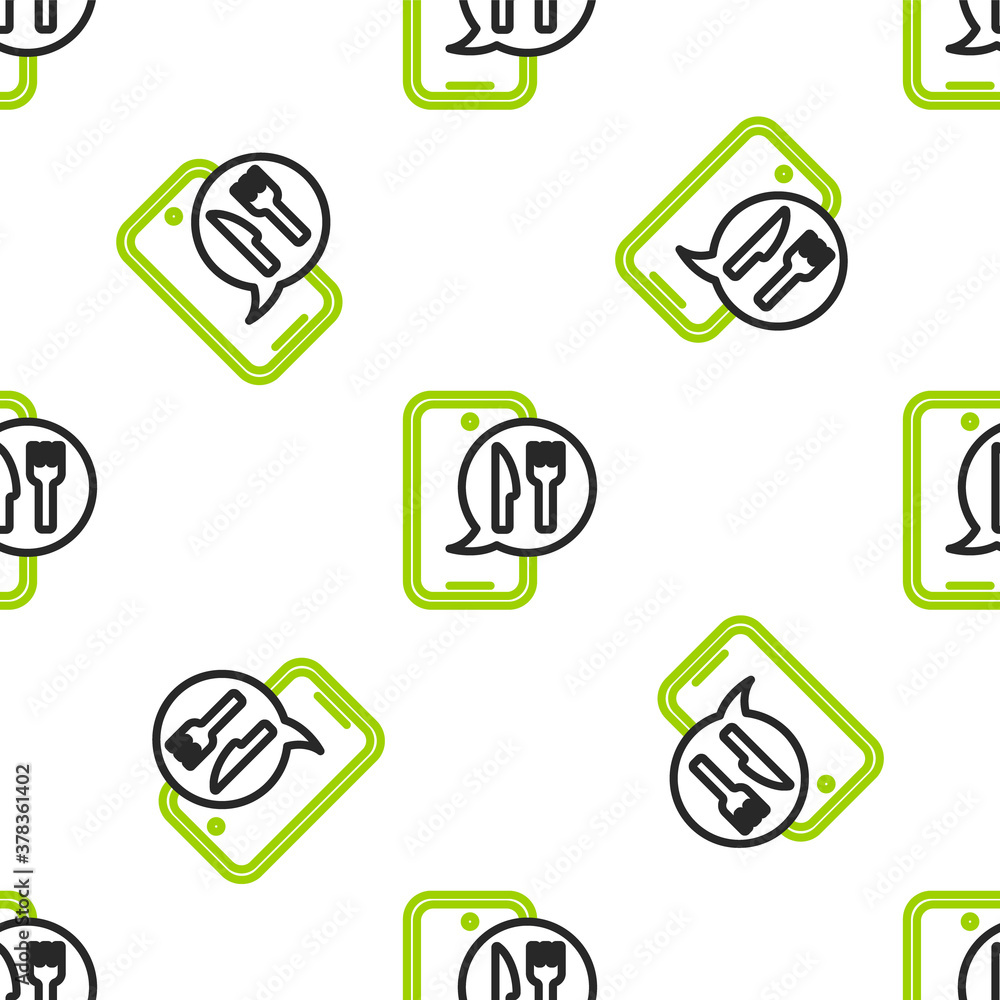 Line Online ordering and fast food delivery icon isolated seamless pattern on white background. Burg