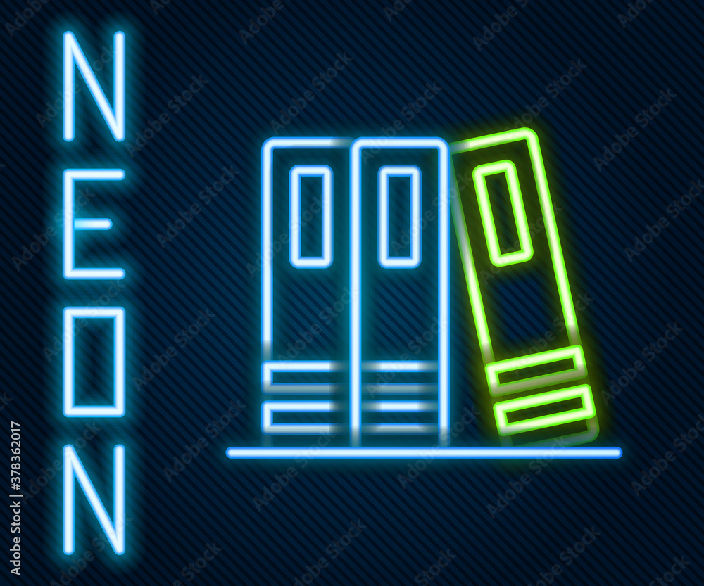 Glowing neon line Office folders with papers and documents icon isolated on black background. Office