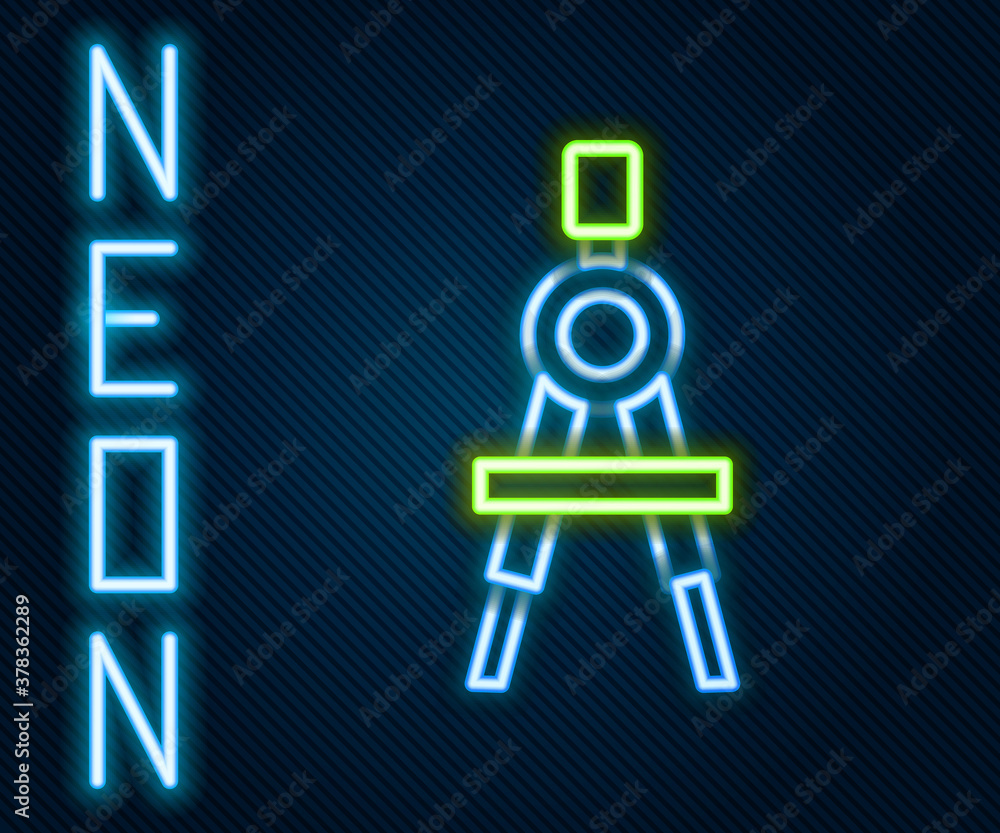 Glowing neon line Drawing compass icon isolated on black background. Compasses sign. Drawing and edu