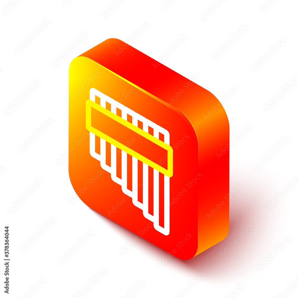 Isometric line Pan flute icon isolated on white background. Traditional peruvian musical instrument.