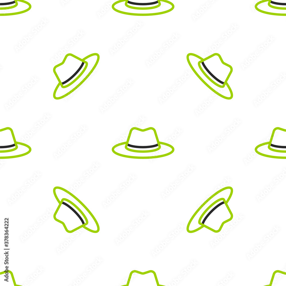 Line Western cowboy hat icon isolated seamless pattern on white background. Vector.