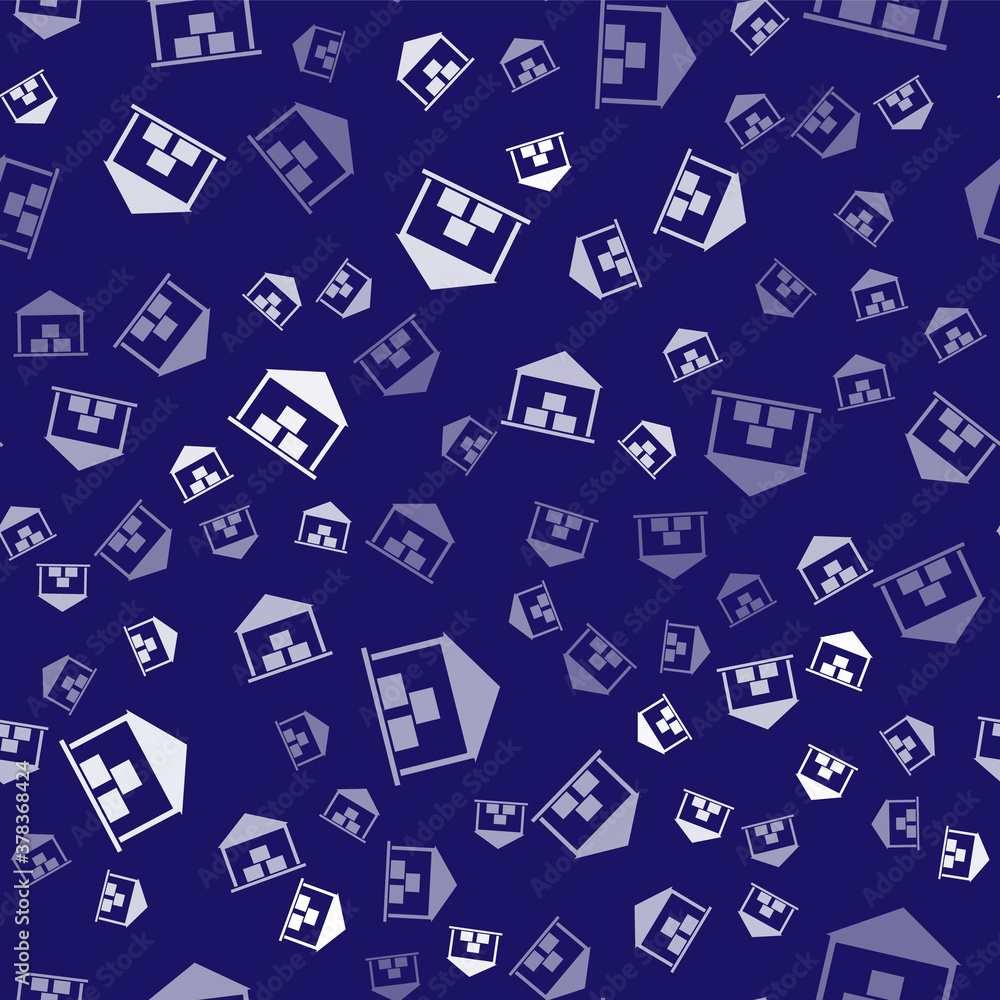 White Warehouse icon isolated seamless pattern on blue background. Vector Illustration.