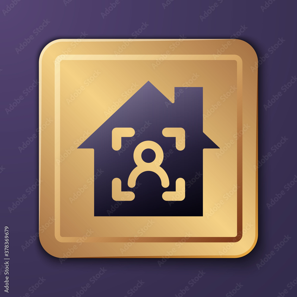 Purple Smart home with face recognition icon isolated on purple background. Face identification scan