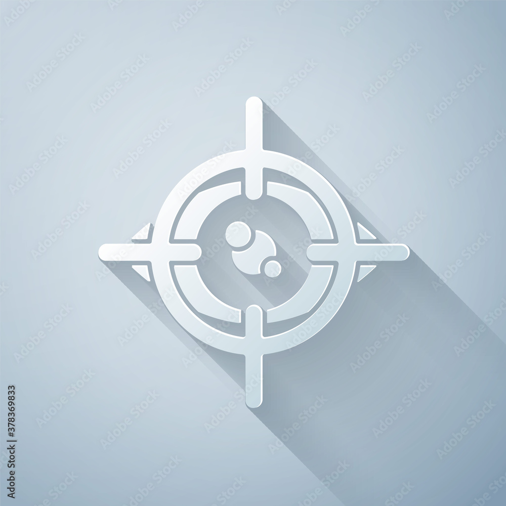 Paper cut Eye scan icon isolated on grey background. Scanning eye. Security check symbol. Cyber eye 