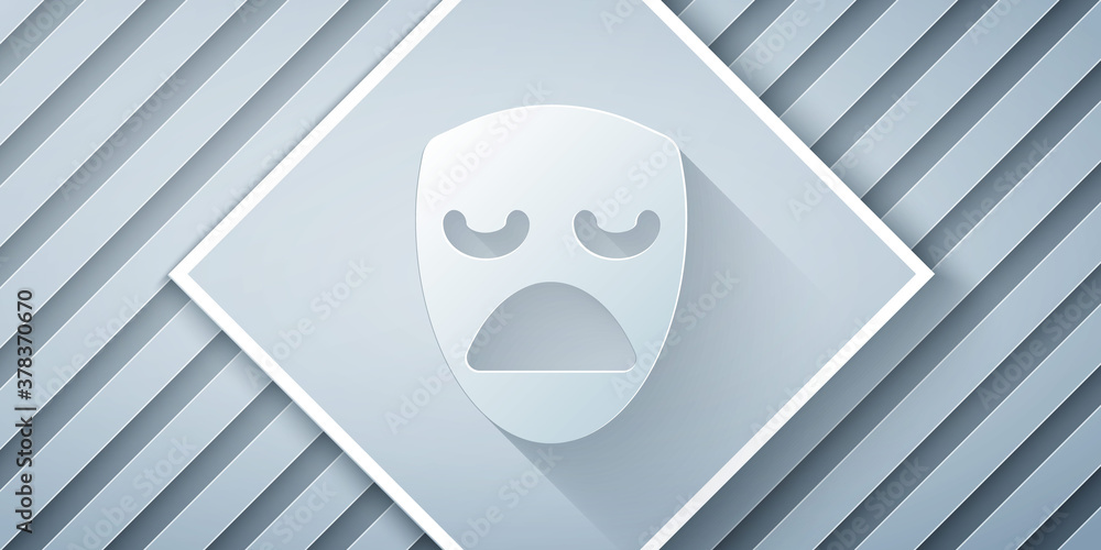 Paper cut Drama theatrical mask icon isolated on grey background. Paper art style. Vector.