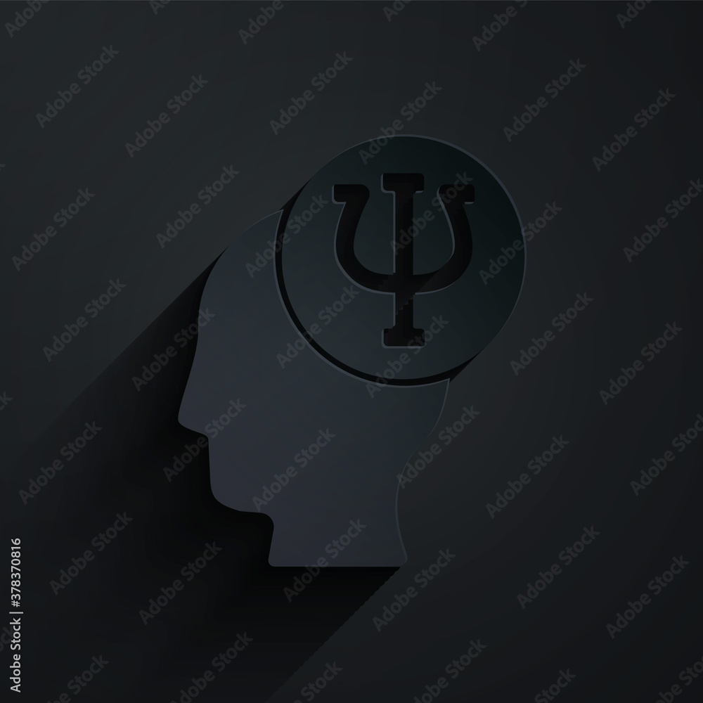 Paper cut Psychology icon isolated on black background. Psi symbol. Mental health concept, psychoana