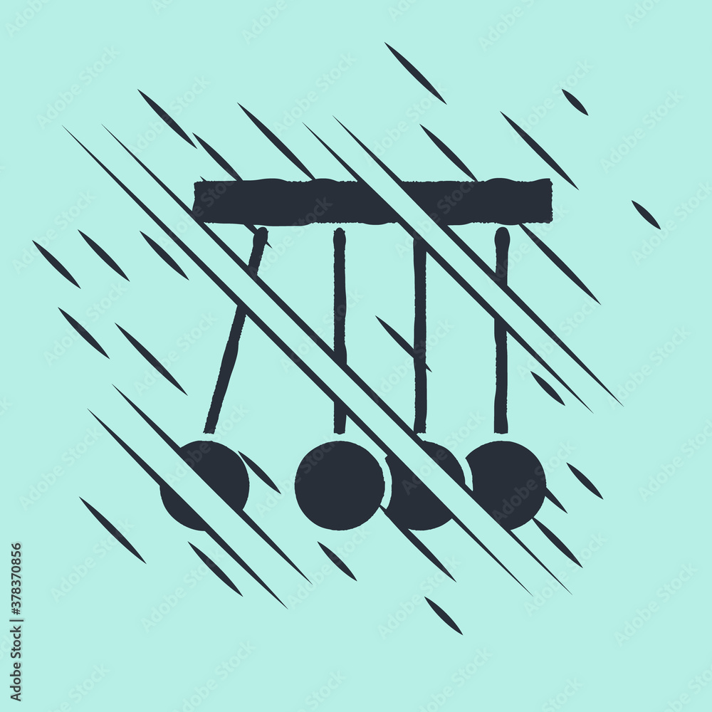 Black Pendulum icon isolated on green background. Newtons cradle. Glitch style. Vector.