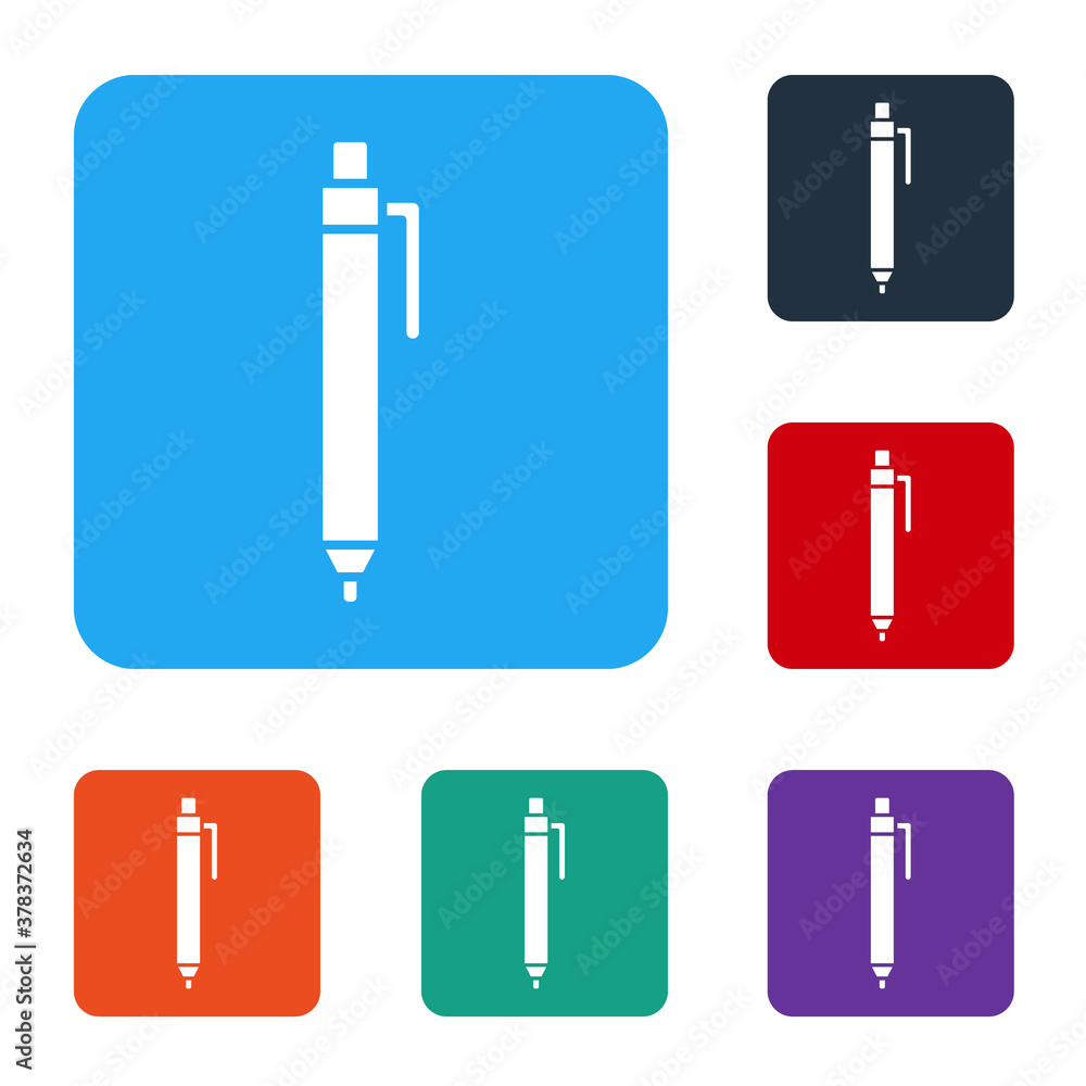 White Pen icon isolated on white background. Set icons in color square buttons. Vector.