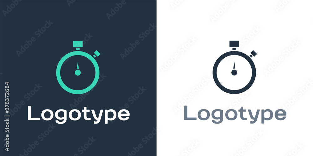 Logotype Stopwatch icon isolated on white background. Time timer sign. Chronometer sign. Logo design