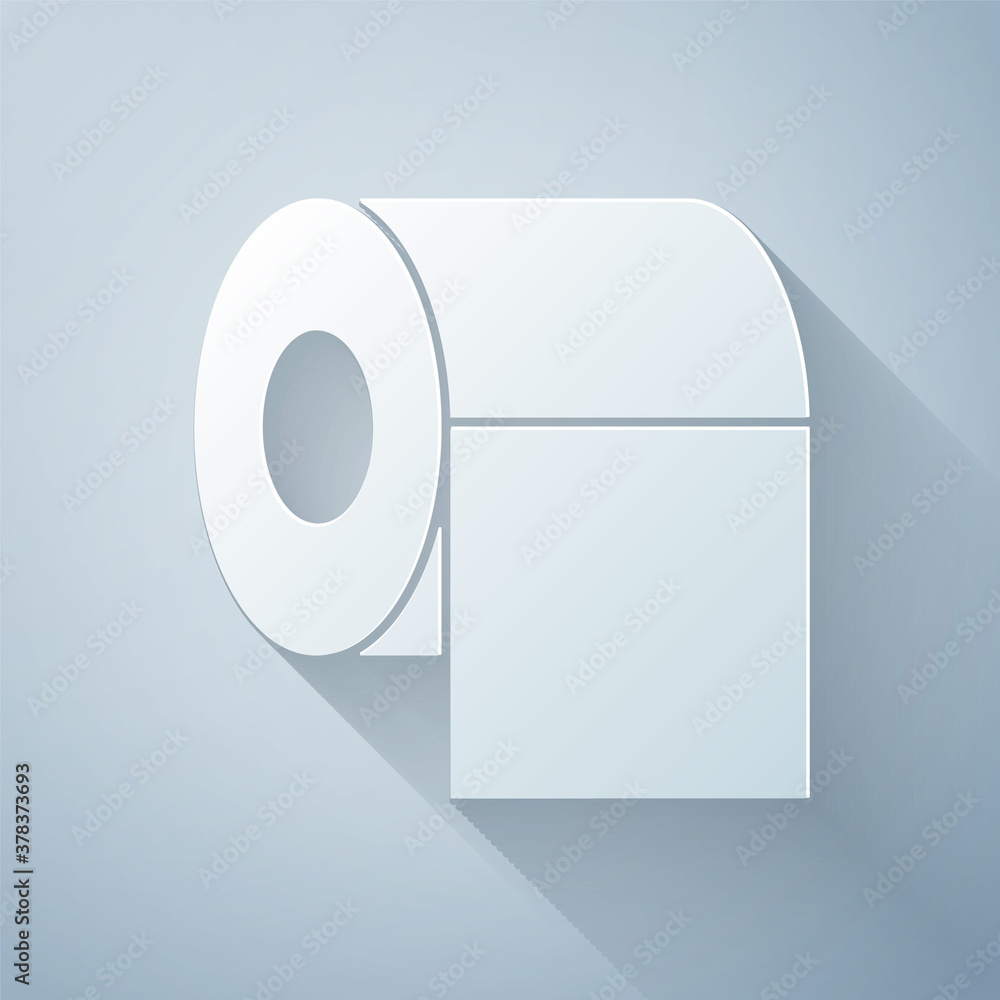 Paper cut Toilet paper roll icon isolated on grey background. Paper art style. Vector.