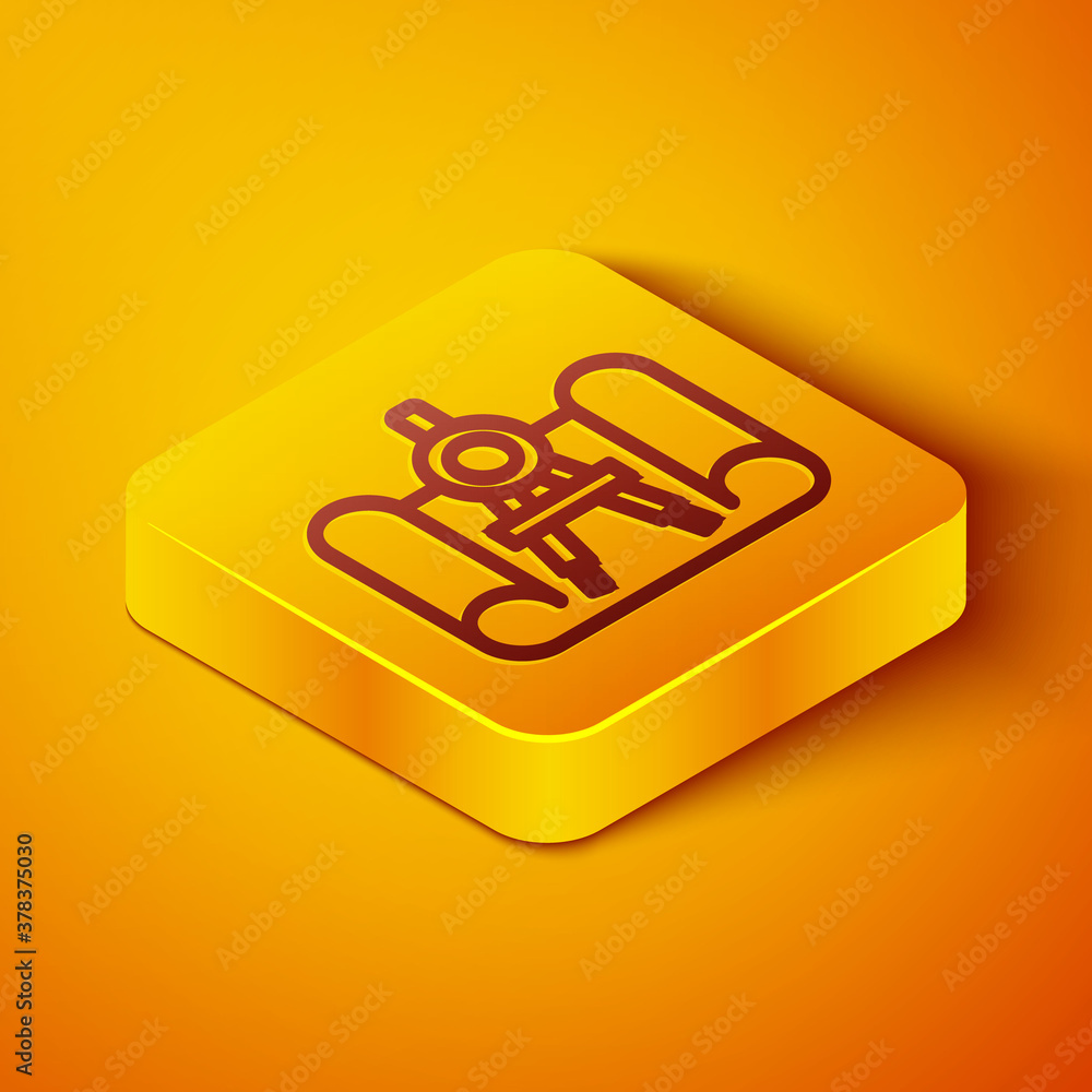 Isometric line Graphing paper for engineering and drawing compass icon isolated on orange background