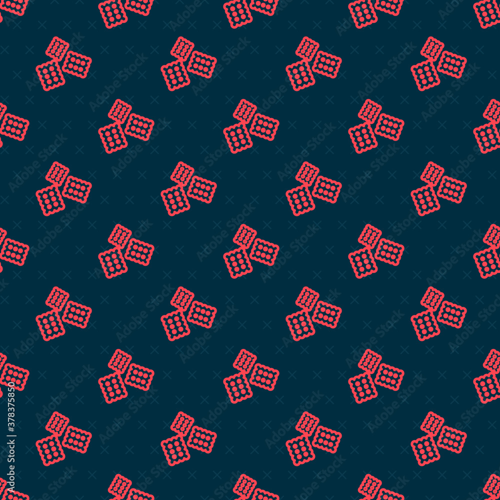 Red line Cracker biscuit icon isolated seamless pattern on black background. Sweet cookie. Vector Il