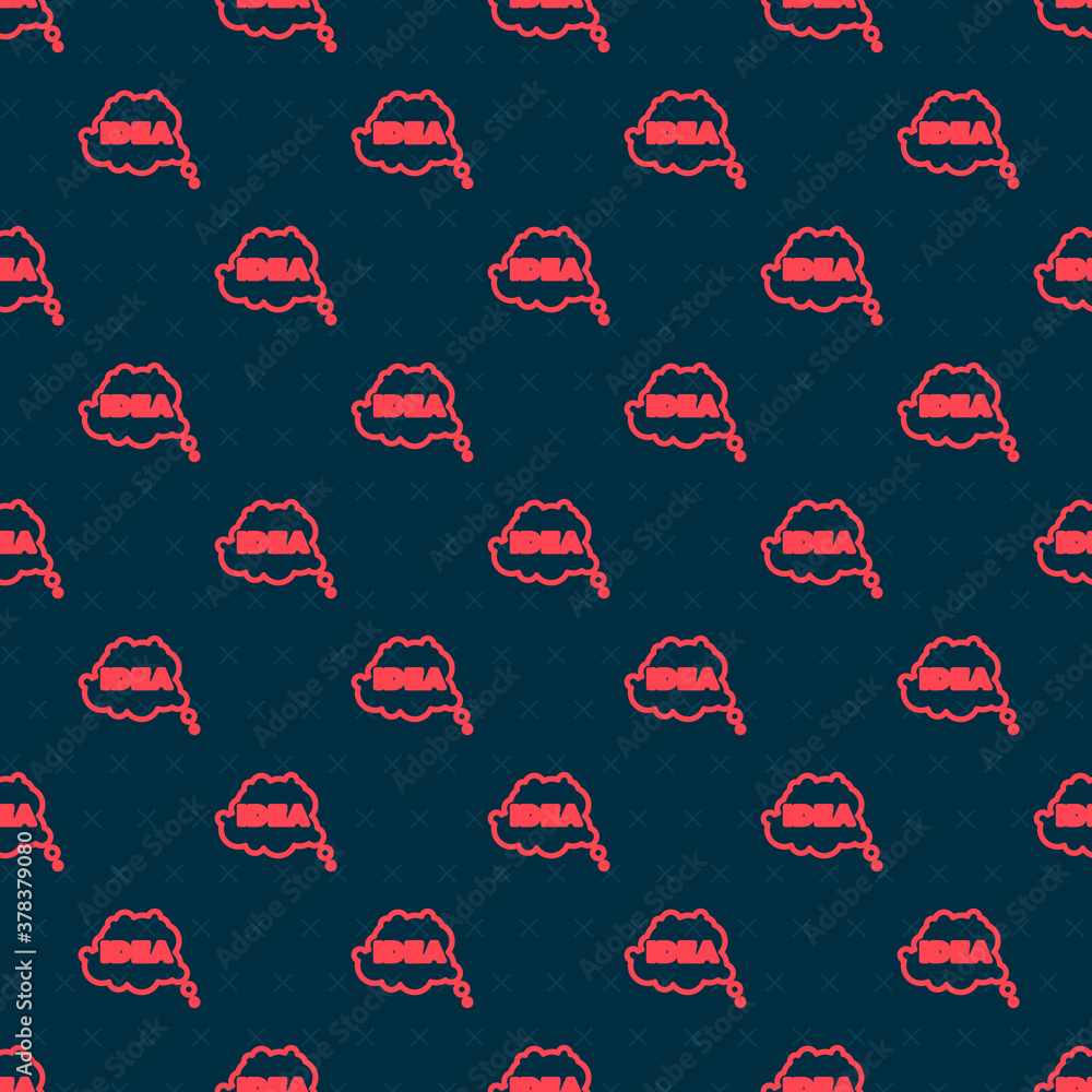 Red line Idea, speech bubble icon isolated seamless pattern on black background. Message speech bubb