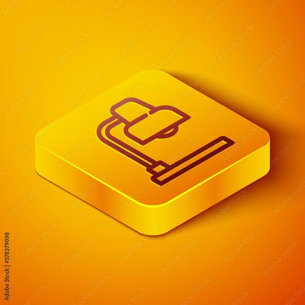 Isometric line Table lamp icon isolated on orange background. Yellow square button. Vector.