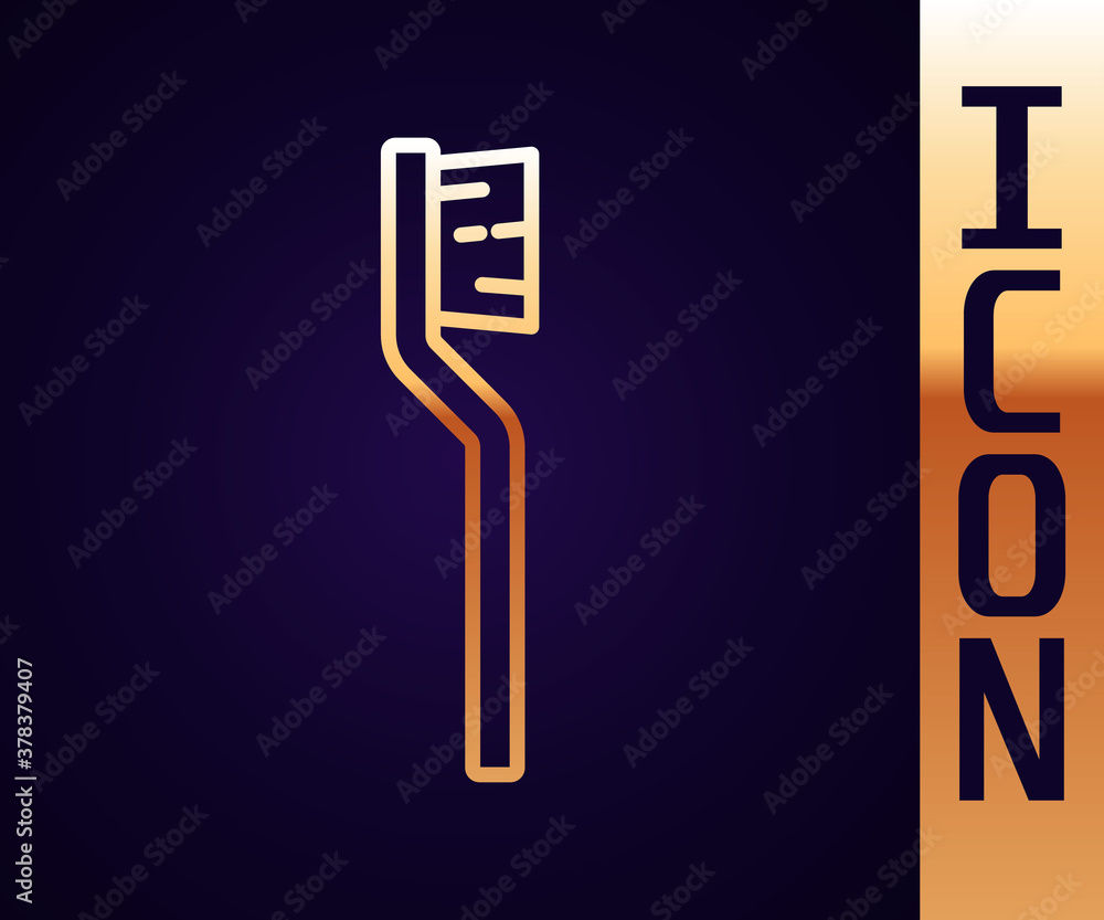 Gold line Toothbrush icon isolated on black background. Vector.