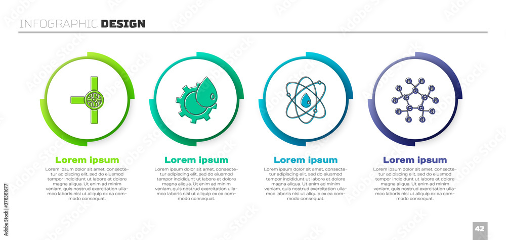 Set Industry pipes and valve, Oil industrial factory building, Atom and Molecule oil. Business infog