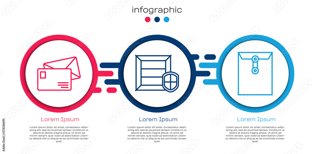 设线信封，带屏蔽和信封的快递包安全。商业信息图模板.V