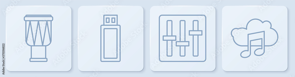 Set line Drum，Sound mixer controller，USB闪存驱动器和音乐流媒体服务。白色方块，但