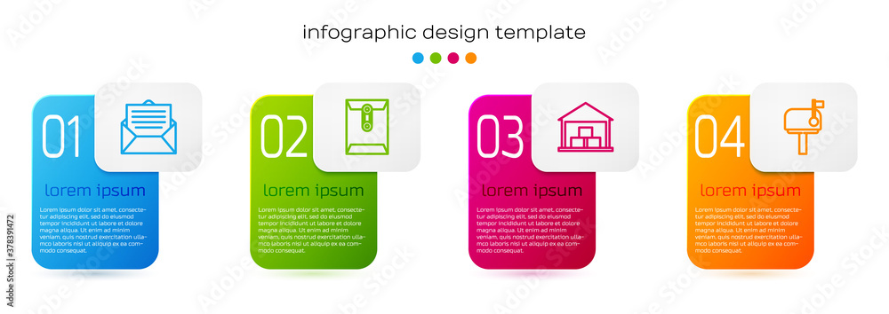 Set line Envelope, , Warehouse and Mail box. Business infographic template. Vector.