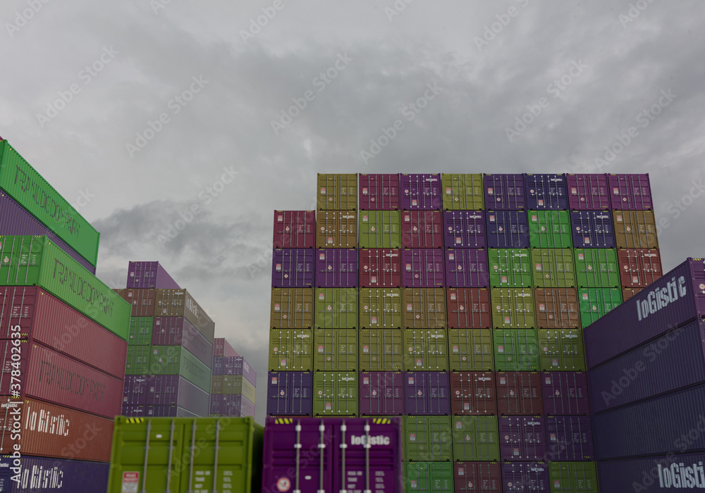 shipping containers at cloudy day 3D illustration