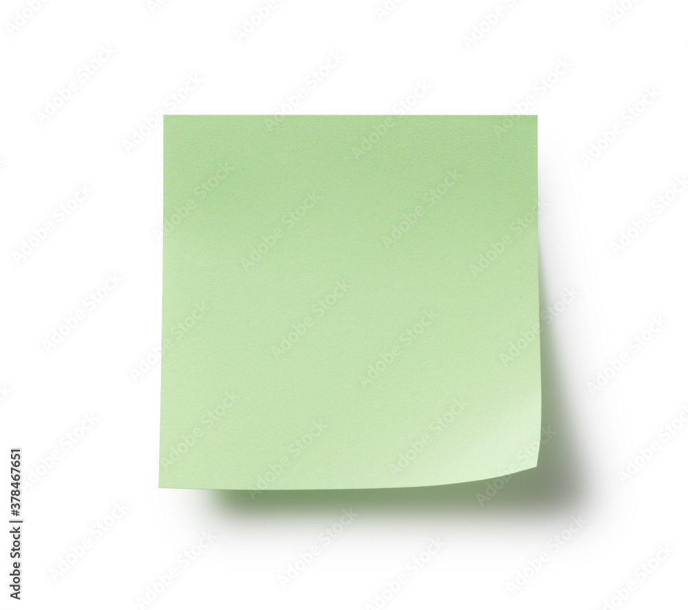 Green sticky notes on a white background