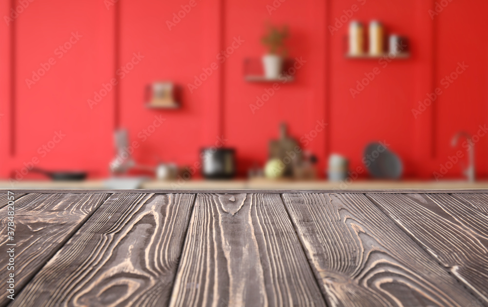 Empty wooden table in modern kitchen