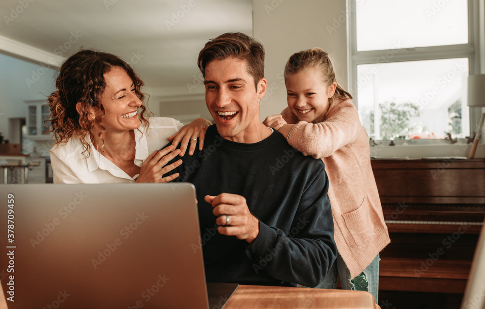 Happy family making video call