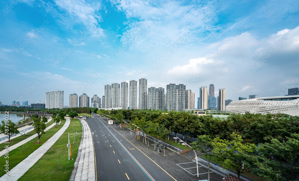 Nanjing CBD city square and architectural landscape