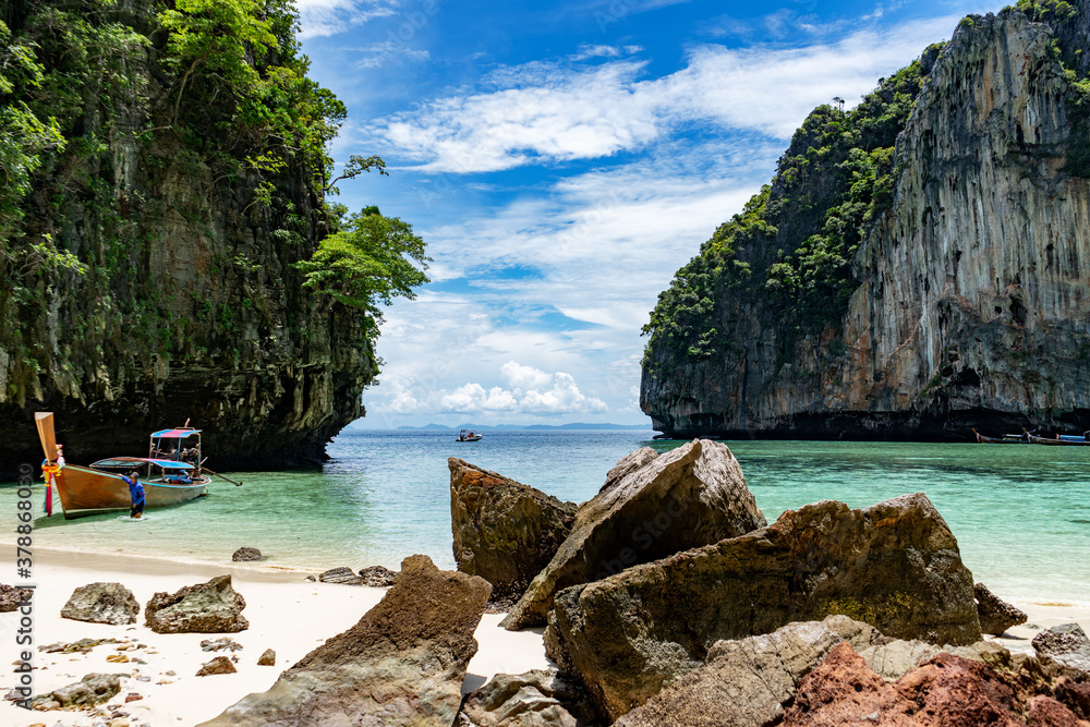 Travel vacation summer background of Beautiful Phi Phi island in Krabi Province Thailand amazing vie