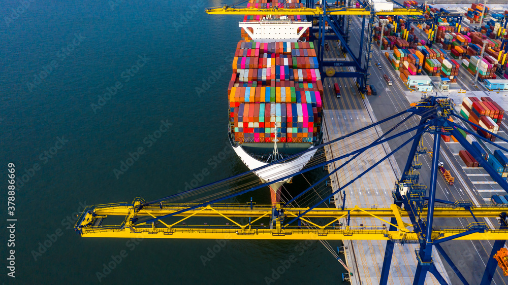 Container ship deep sea port, Global business logistic import export freight shipping transportation