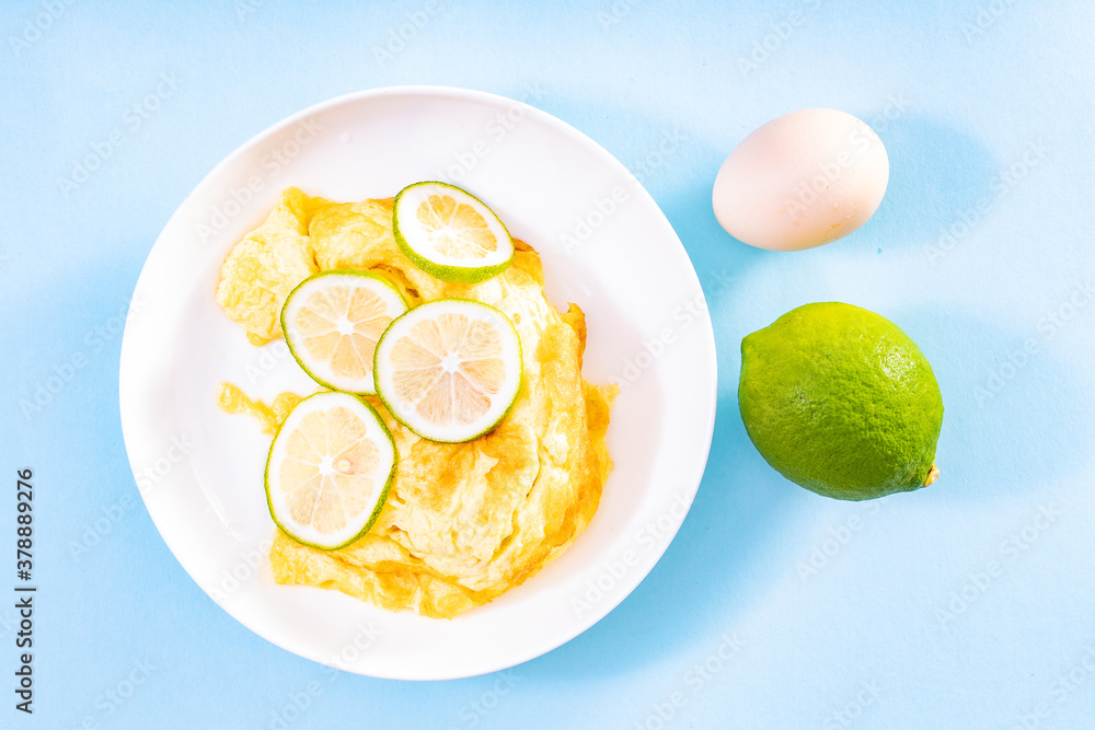 A fresh and simple egg omelette in lemon juice