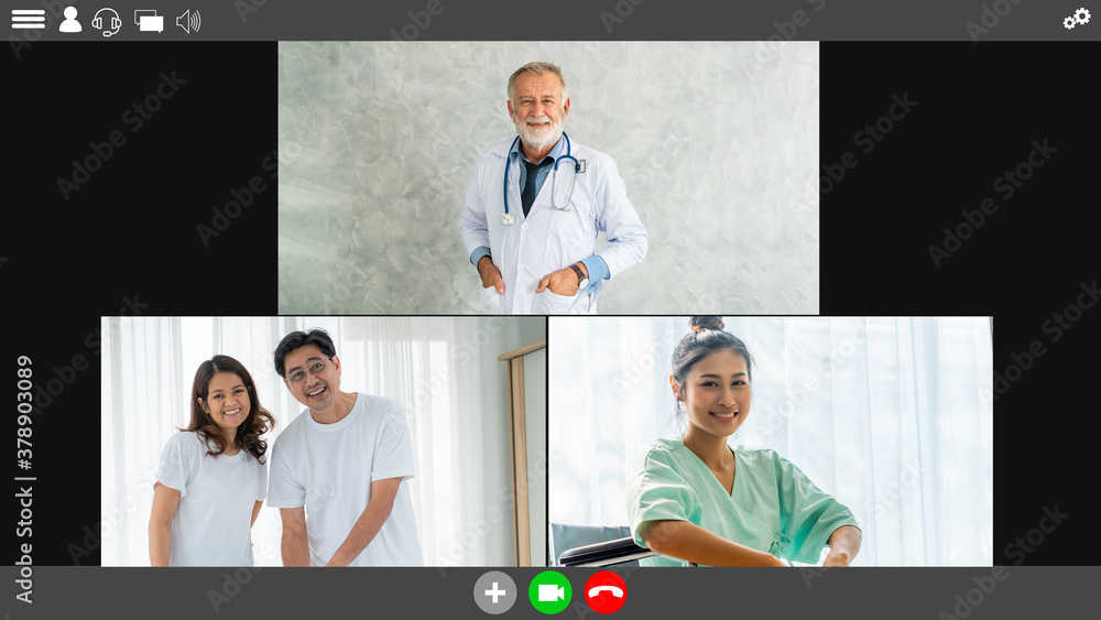 Doctor and patient talking on video call for telemedicine service . Online health care application i