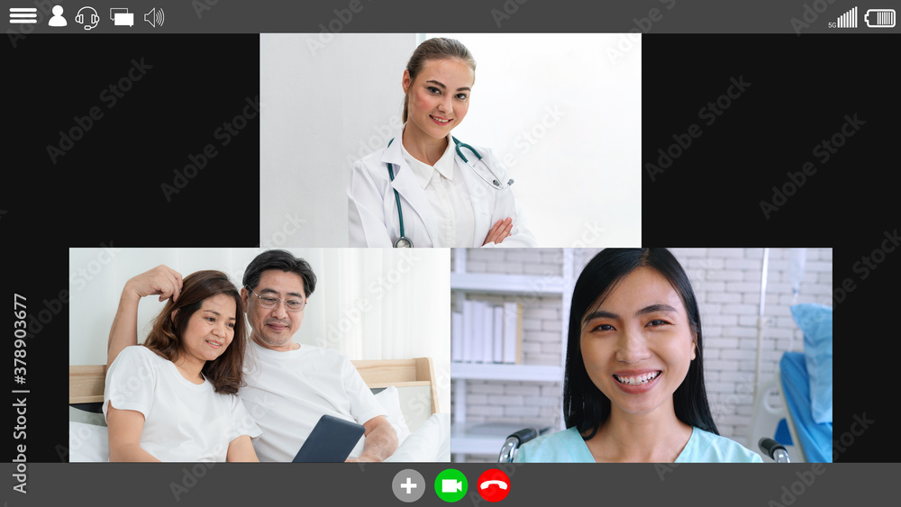 Doctor and patient talking on video call for telemedicine service . Online health care application i