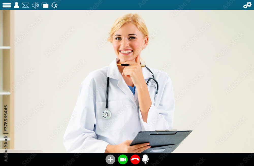 Doctor talking on video call for telemedicine and telehealth service . Online health care applicatio