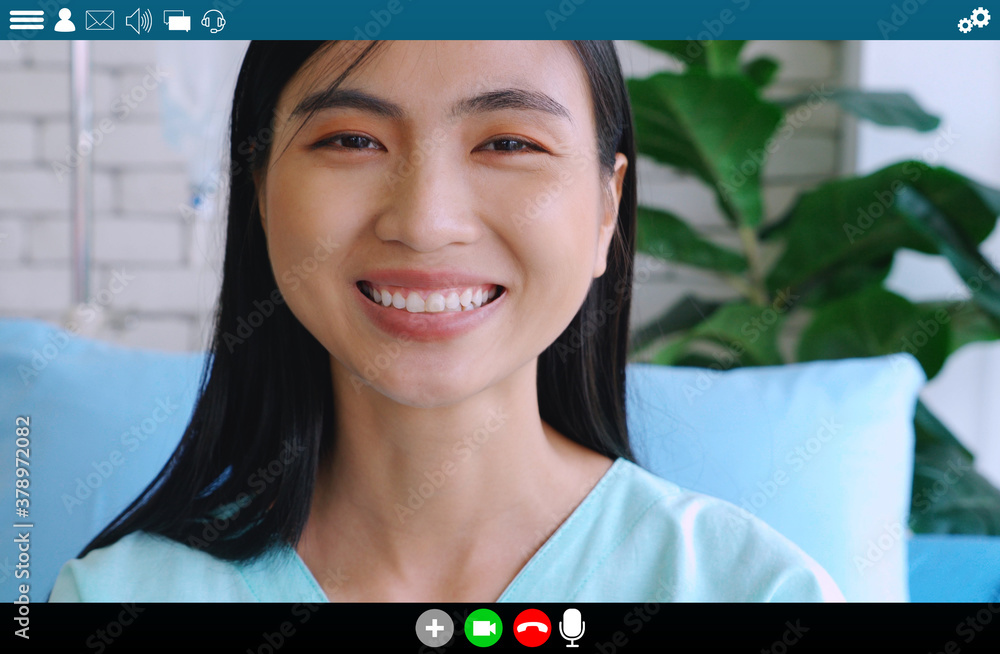 Patient talking on video call for telemedicine service . Online health care application in view of c