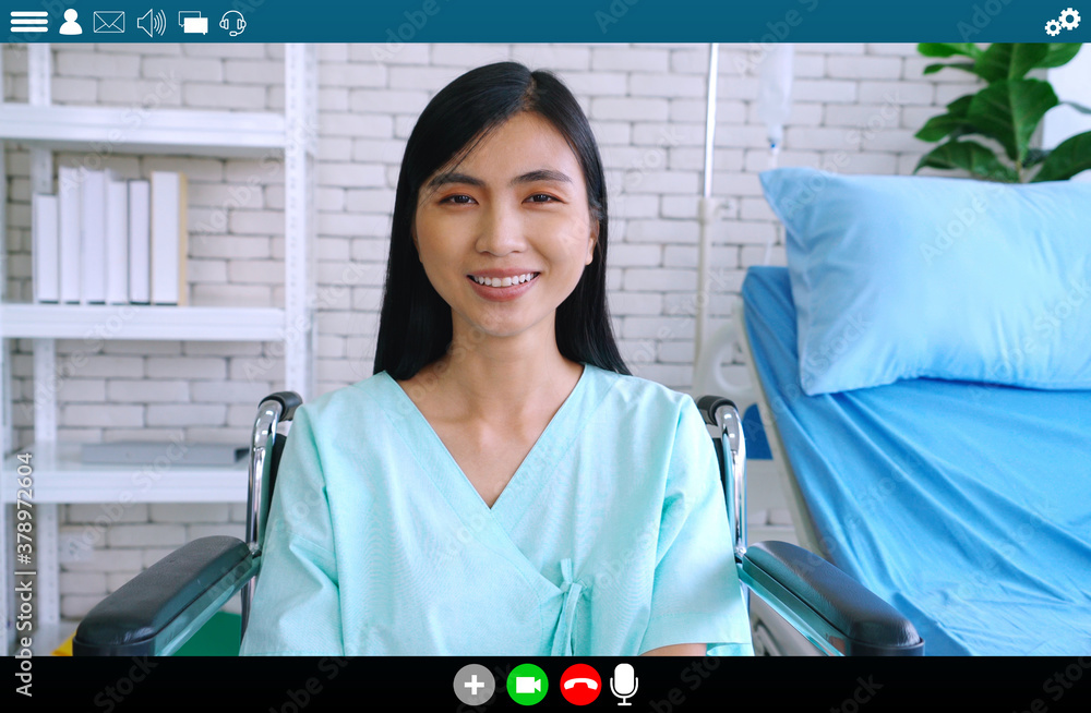 Patient talking on video call for telemedicine service . Online health care application in view of c