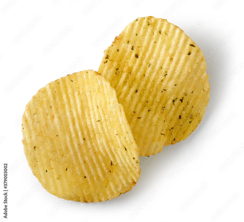 potato chips on white background