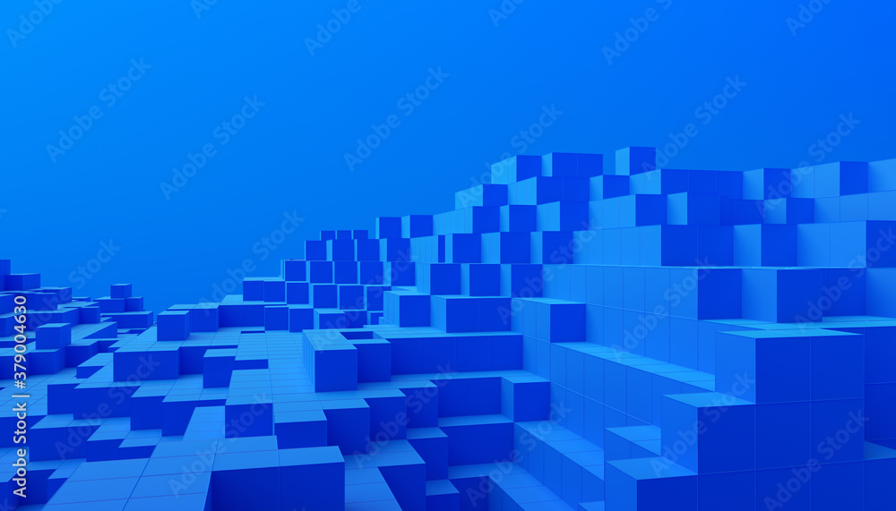 Abstract 3d render, blue geometric background design with cubes