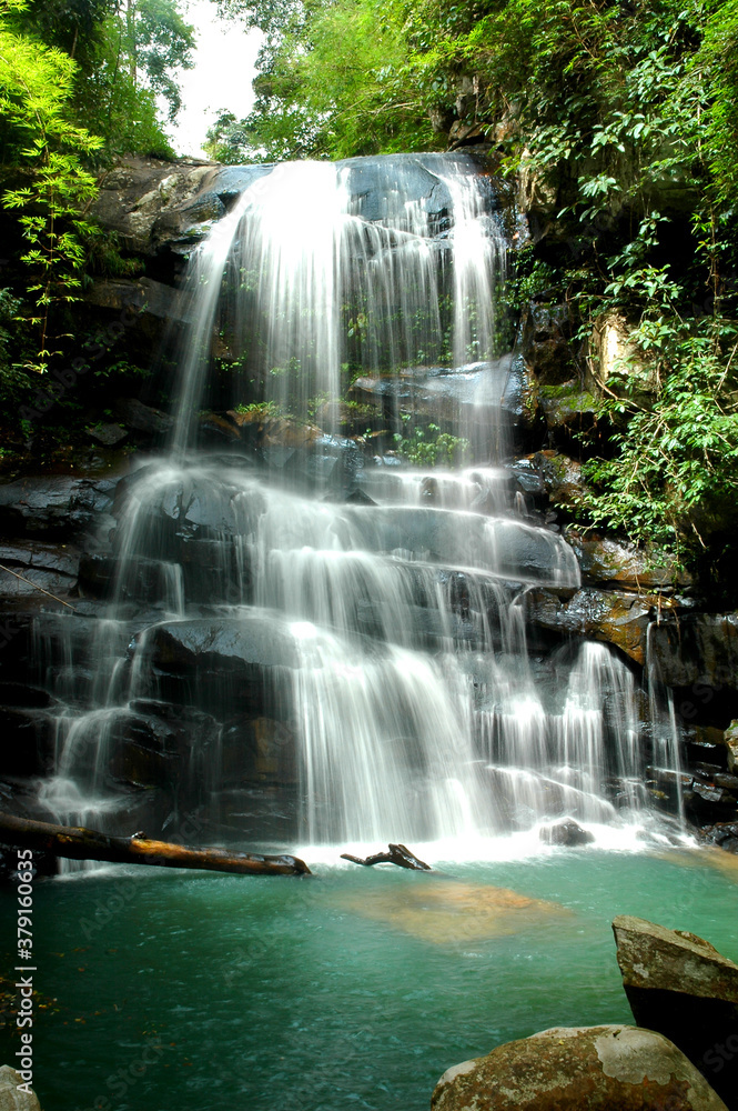 Best waterfalls with white streaming line down from top to down of the cliff