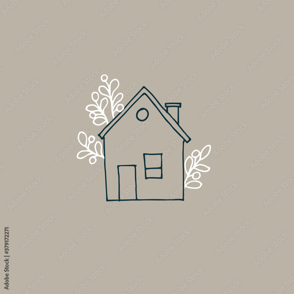 vector illustration in the style of minimalism. cute houses with flowers and plants. modern postcard