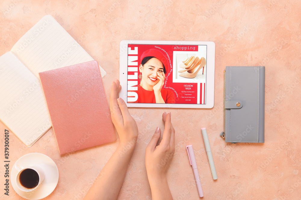 Young woman shopping online at home