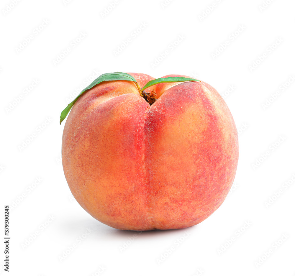 Sweet ripe peach on white background