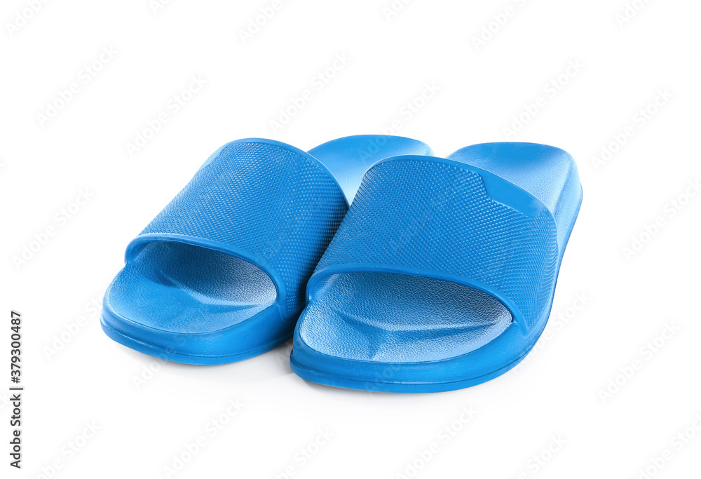 Pair of male summer shoes on white background